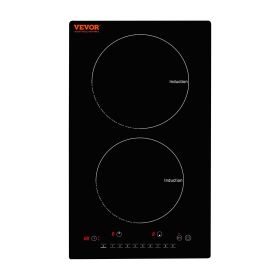 Electric Cooktop, 2 Burners, 12'' Induction Stove Top, Built-in Magnetic Cooktop 1800W, 9 Heating Level Multifunctional Burner